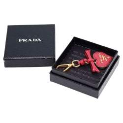 Pre Owned Prada Petal Pink Saffiano Leather Heart Key Chain/ Bag Charm