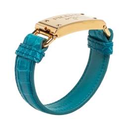 مملوكة مسبقًا Prada Green Crocodile Leather Gold Tone Bracelet
