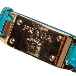 مملوكة مسبقًا Prada Green Crocodile Leather Gold Tone Bracelet