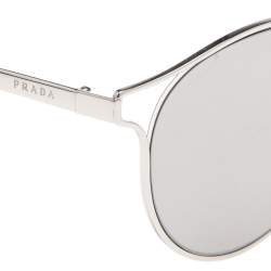 Pre Owned Prada Silver SPR62S Silver Tone Metal Round Sunglasses