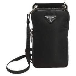 Pre Owned Prada Black Nylon and Leather Smartphone Crossbody Case Bag