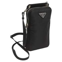 Pre Owned Prada Black Nylon and Leather Smartphone Crossbody Case Bag