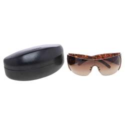 Pre Owned Prada Brown Tortoise SPR16H Shield Sunglasses 