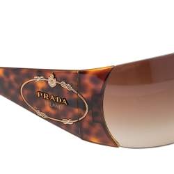 Pre Owned Prada Brown Tortoise SPR16H Shield Sunglasses 