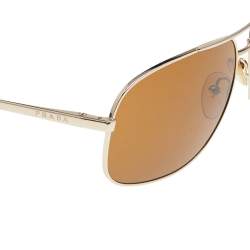 Pre Owned Prada Gold Tone/ Brown SPR53M Aviator Sunglasses