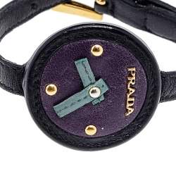 Pre Owned Prada Black & Purple Leather Watch Bracelet 