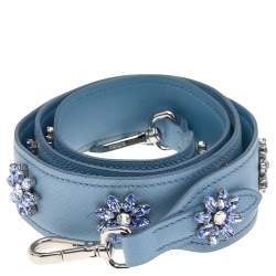 Pre Owned Prada Blue Leather Embellished Shoulder Strap Belt