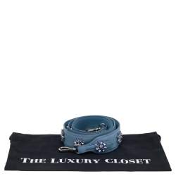 Pre Owned Prada Blue Leather Embellished Shoulder Strap Belt