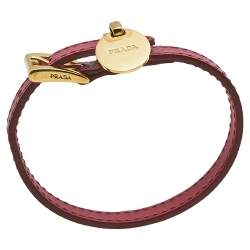 Pre Owned Prada Pink Buckle Closure Saffiano Leather Bracelet