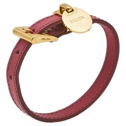 Pre Owned Prada Pink Buckle Closure Saffiano Leather Bracelet