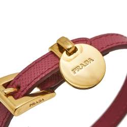 Pre Owned Prada Pink Buckle Closure Saffiano Leather Bracelet