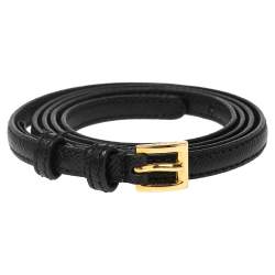 Pre Owned Prada Black Saffiano Lux Leather Slim Buckle Belt 80CM