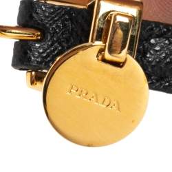 Pre Owned Prada Black Saffiano Gold Plated Metal Leather Bracelet M