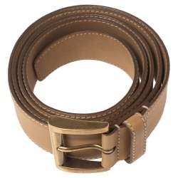 Pre Owned Prada Beige Leather Buckle Belt 80CM