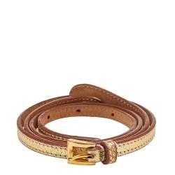 Pre Owned Prada Metallic Gold Leather Thin Waist Belt 80 CM