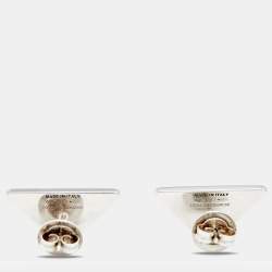 Prada Symbole Black Enamel Sterling Silver Stud Earrings