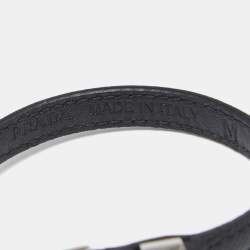 Pre Owned Prada Black Saffiano Leather Logo Tag Wrap Bracelet M