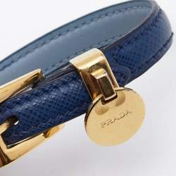 Prada Blue Leather Gold Tone Metal Buckle Bracelet 