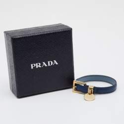 Prada Blue Leather Gold Tone Metal Buckle Bracelet 