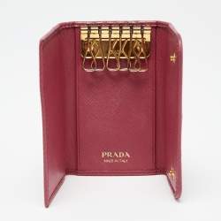 Prada Pink Saffiano Lux Leather Key Case Holder