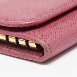 Prada Pink Saffiano Lux Leather Key Case Holder