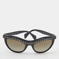 Prada Black/Green Gradient SPR 04P Crystal Embellished Cat Eye Sunglasses