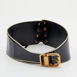 Prada Black Patent Leather Corset Waist Belt 75 CM