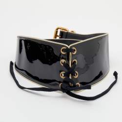 Prada Black Patent Leather Corset Waist Belt 75 CM