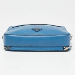 Pre Owned Prada Blue Saffiano Leather Wristlet Travel Organizer