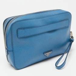 Pre Owned Prada Blue Saffiano Leather Wristlet Travel Organizer