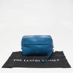 Pre Owned Prada Blue Saffiano Leather Wristlet Travel Organizer