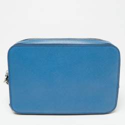 Pre Owned Prada Blue Saffiano Leather Wristlet Travel Organizer
