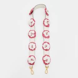 Pre Owned Prada White/Pink Leather Flower Details Bag Strap