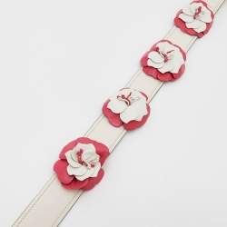 Pre Owned Prada White/Pink Leather Flower Details Bag Strap
