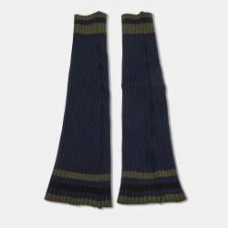 Prada Navy & Green Striped Rib Knit Leg Warmers