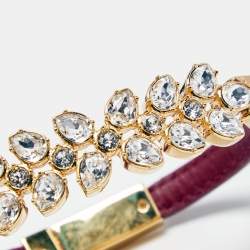 Pre Owned Prada Chic Crystals Red Leather Gold Tone Bracelet M