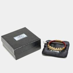 Pre Owned Prada Chic Crystals Red Leather Gold Tone Bracelet M