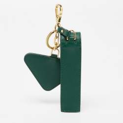Pre Owned Prada Two Tone Green Saffiano Leather Lipstick Holder Key Ring