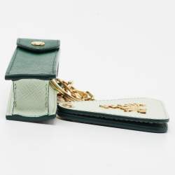 Pre Owned Prada Two Tone Green Saffiano Leather Lipstick Holder Key Ring
