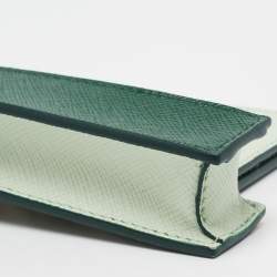 Pre Owned Prada Two Tone Green Saffiano Leather Lipstick Holder Key Ring