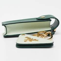 Pre Owned Prada Two Tone Green Saffiano Leather Lipstick Holder Key Ring