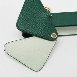 Pre Owned Prada Two Tone Green Saffiano Leather Lipstick Holder Key Ring