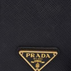 Pre Owned Prada Black Saffiano Leather Badge Holder