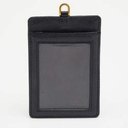 Pre Owned Prada Black Saffiano Leather Badge Holder