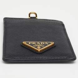 Pre Owned Prada Black Saffiano Leather Badge Holder