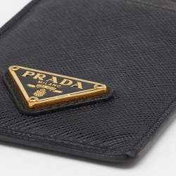 Pre Owned Prada Black Saffiano Leather Badge Holder