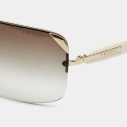 Pre Owned Prada Cream/ Brown Gradient Brown SPR59O Shield Sunglasses