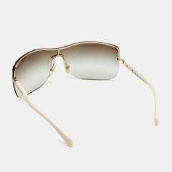 Pre Owned Prada Cream/ Brown Gradient Brown SPR59O Shield Sunglasses