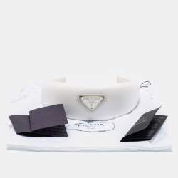 Pre Owned Prada White Enamel Logo Detail Re-Nylon Headband 