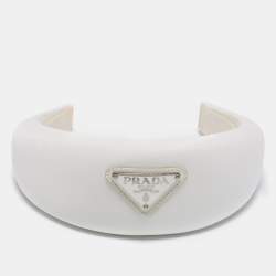 Pre Owned Prada White Enamel Logo Detail Re-Nylon Headband 